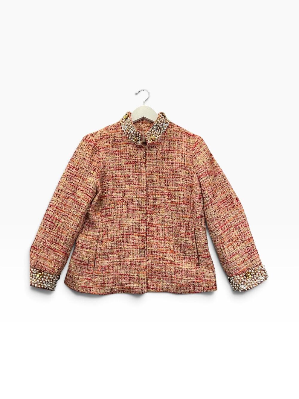 Chicos Jacket Womens Size 0 Small multicolor Beaded Zip Front Career Blazer